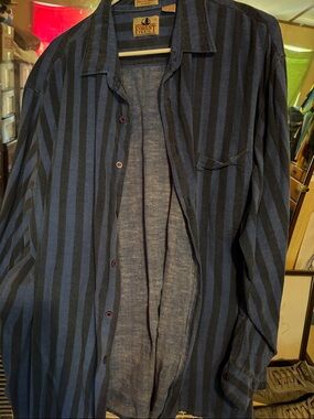 Women's Navy and Black Striped Button-Down Shirt